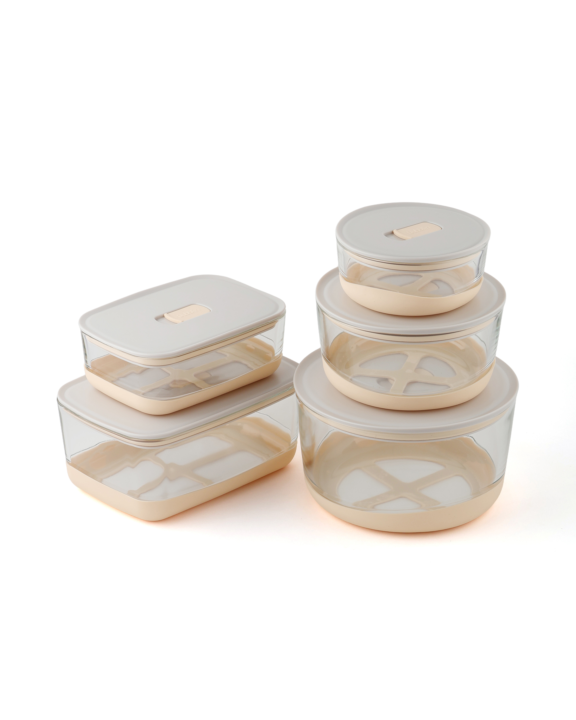 Posh Container Grey Set Of 5, Round 380ML, 900ML, 1750ML, Rectangle 600ML, 1400ML